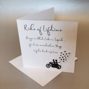 Handgefertigte Hochzeitskarte "Ride of Lifetime" für alle Motorrad Fans