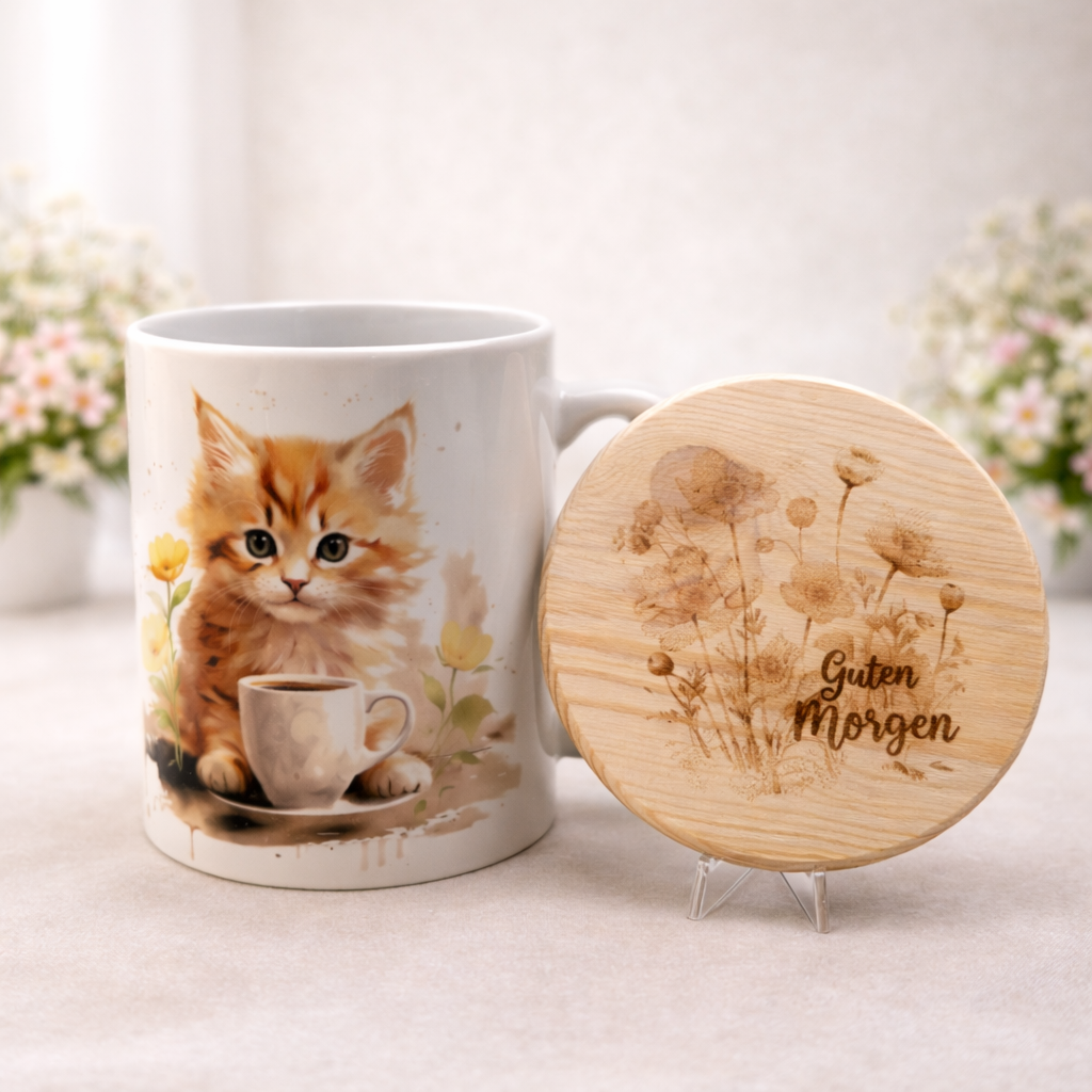 Tasse Guten Morgen Katze mit Butterblume