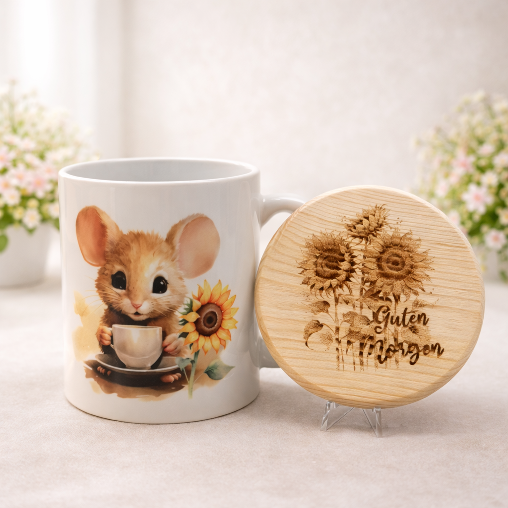 Tasse Guten Morgen Maus mit Sonnenblume