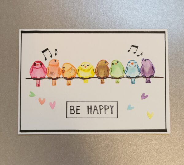 Produkt-Foto selbstgemachte Karte Singende Vögel - be happy